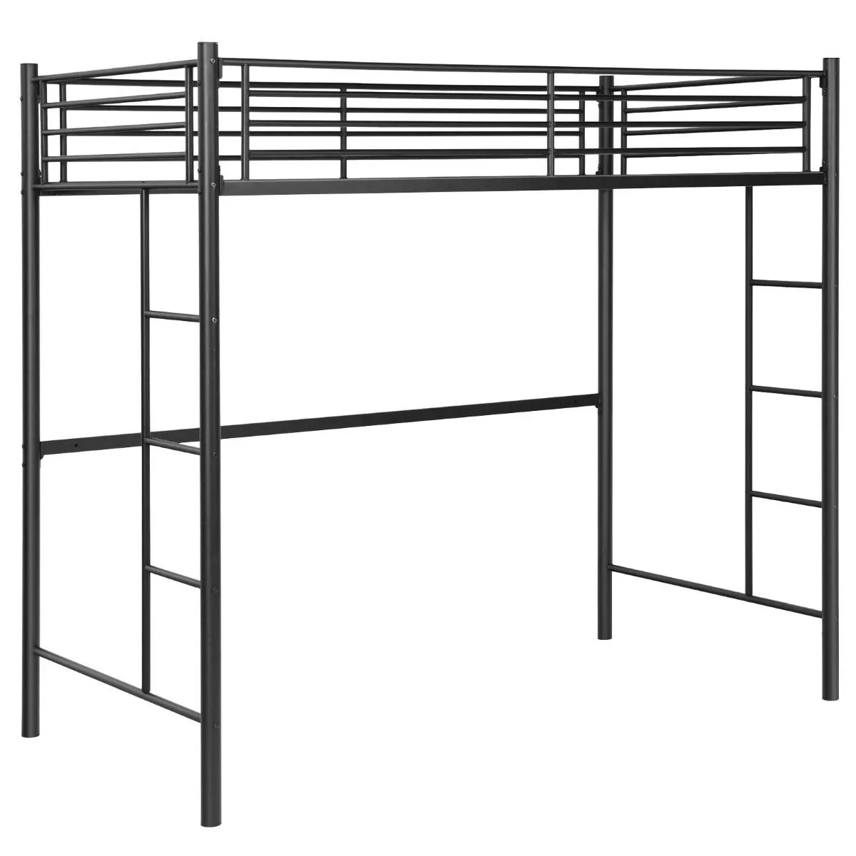 Twin Metal Loft Bed Frame with Safety Guardrail for Kids and Adults