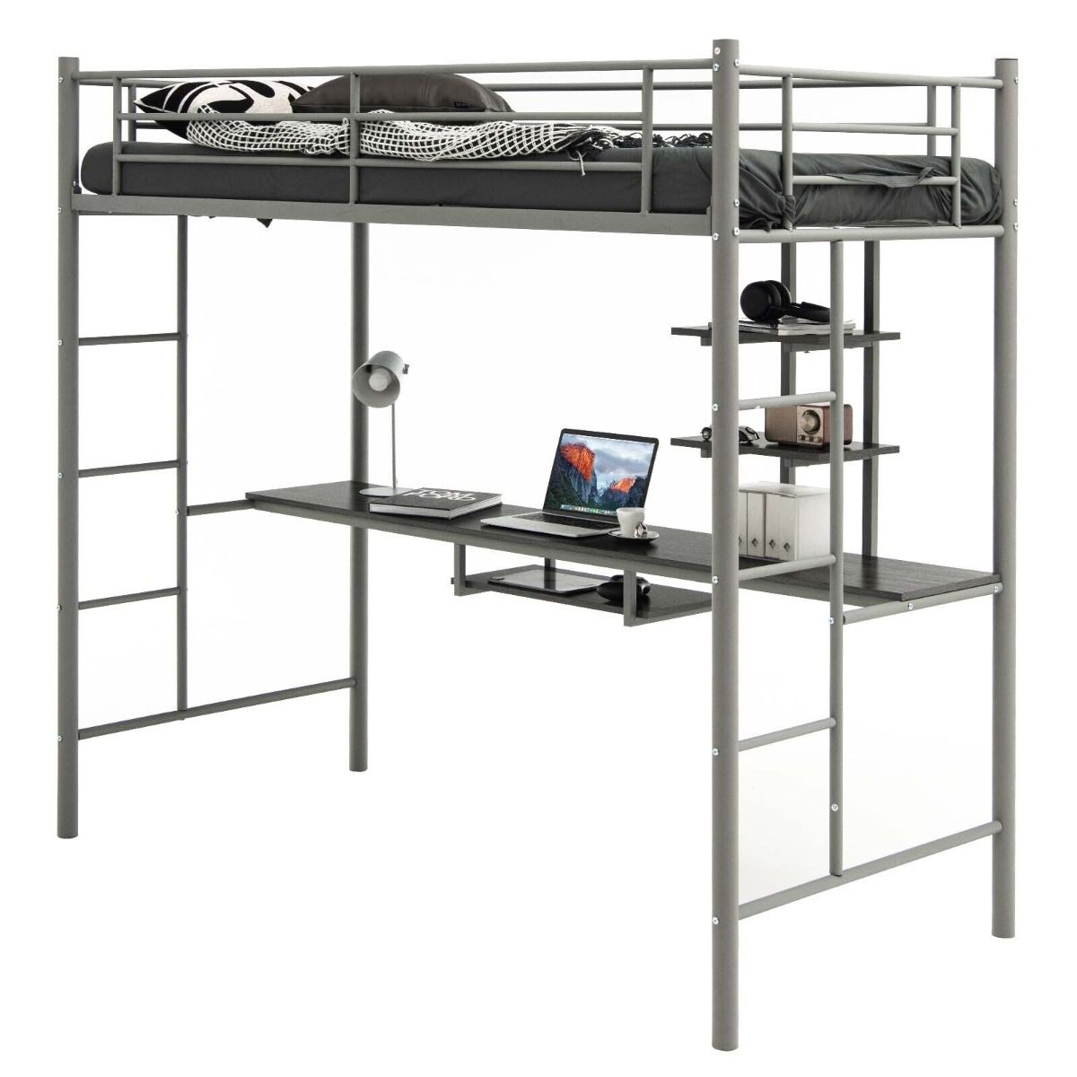 Metal frame high on sale sleeper with desk