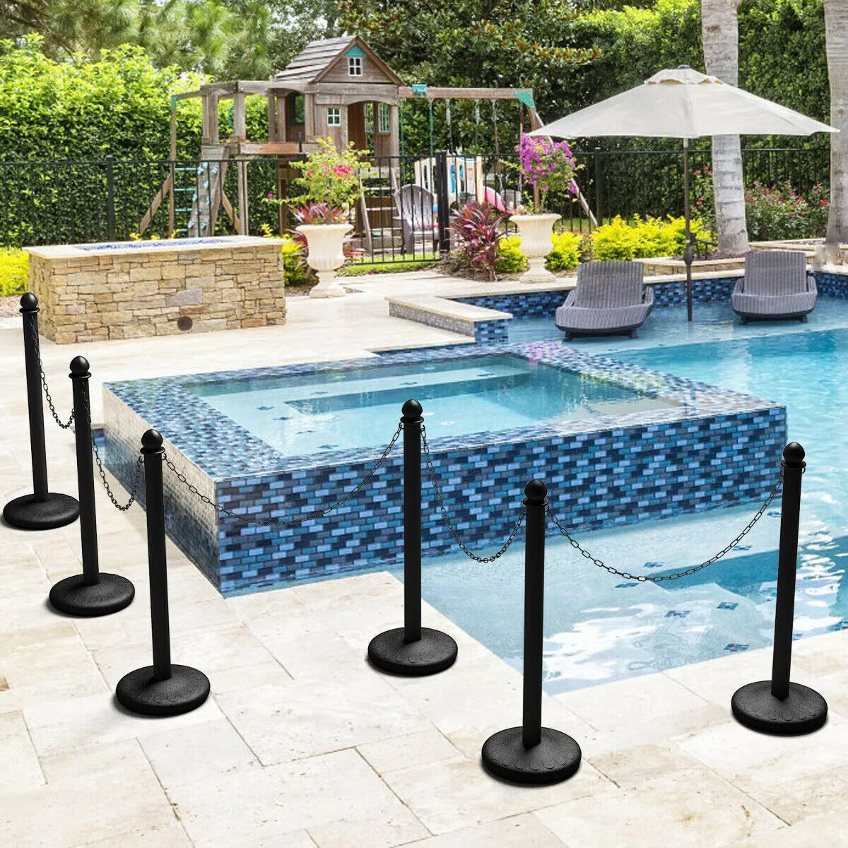 6PCS Stanchions, Queue Safety Barrier, Security Poles