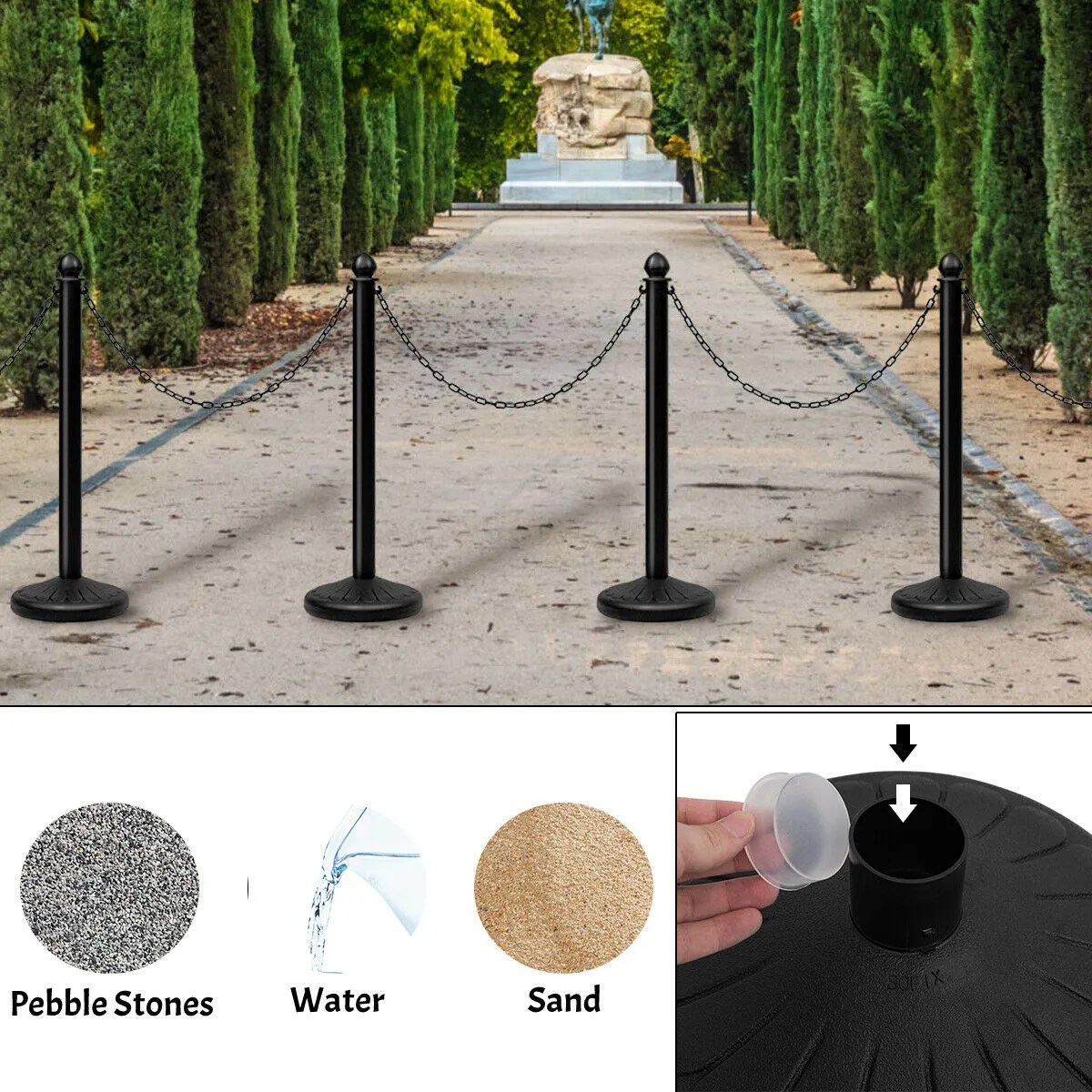 6PCS Stanchions, Queue Safety Barrier, Security Poles