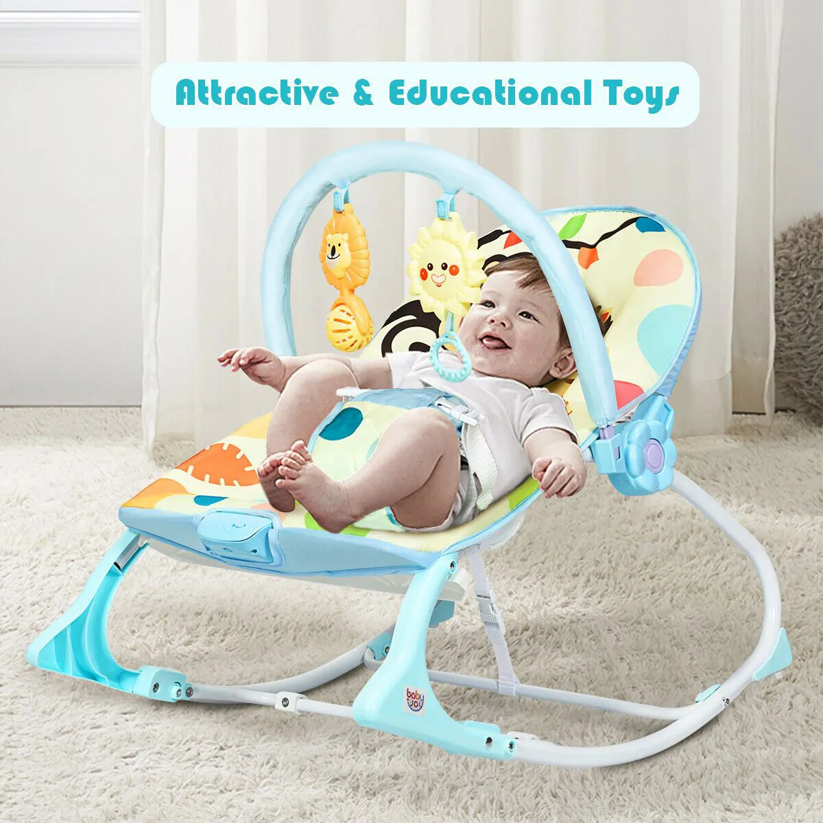 Baby Bouncer with Adjustable Seat and Toys