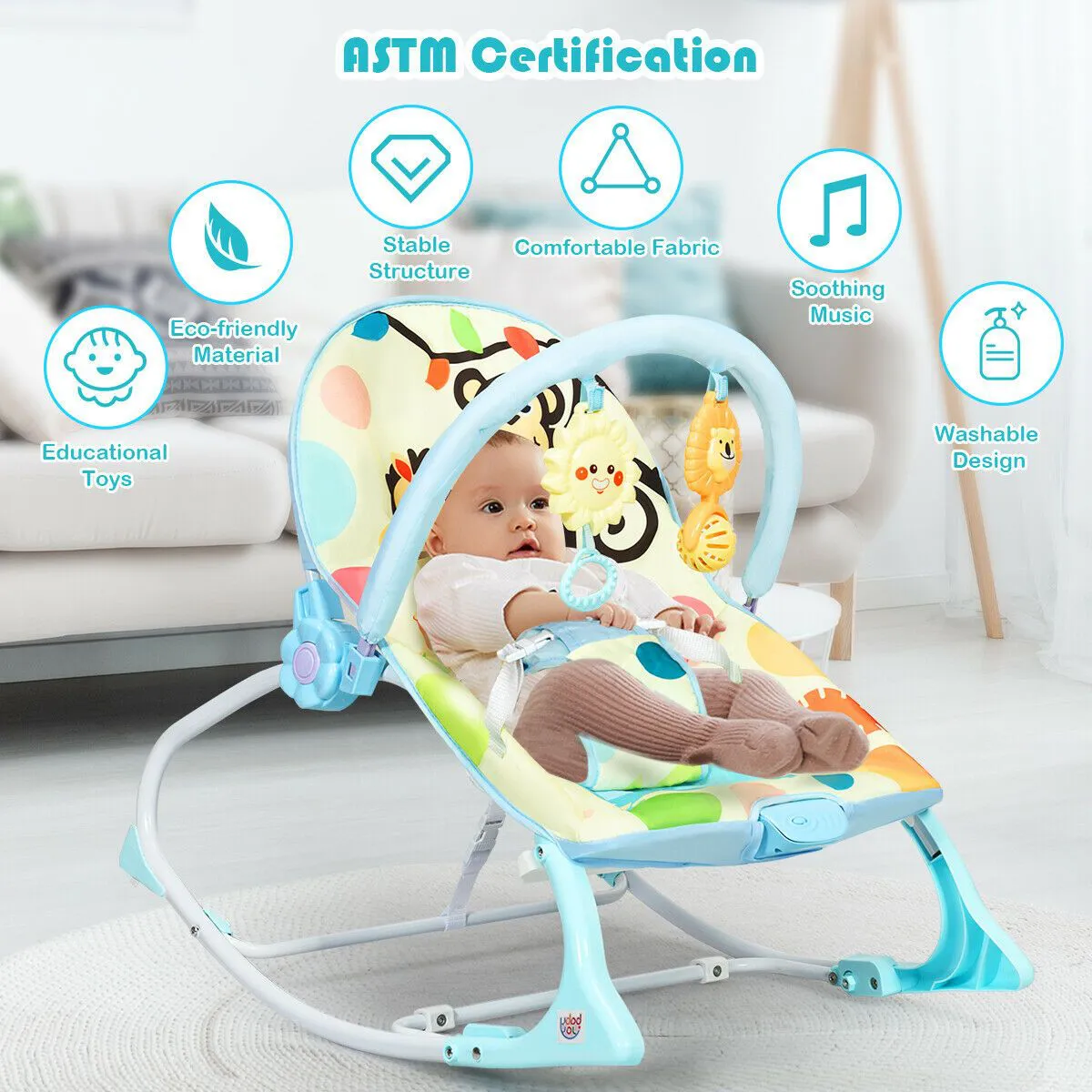 Baby Bouncer with Adjustable Seat and Toys