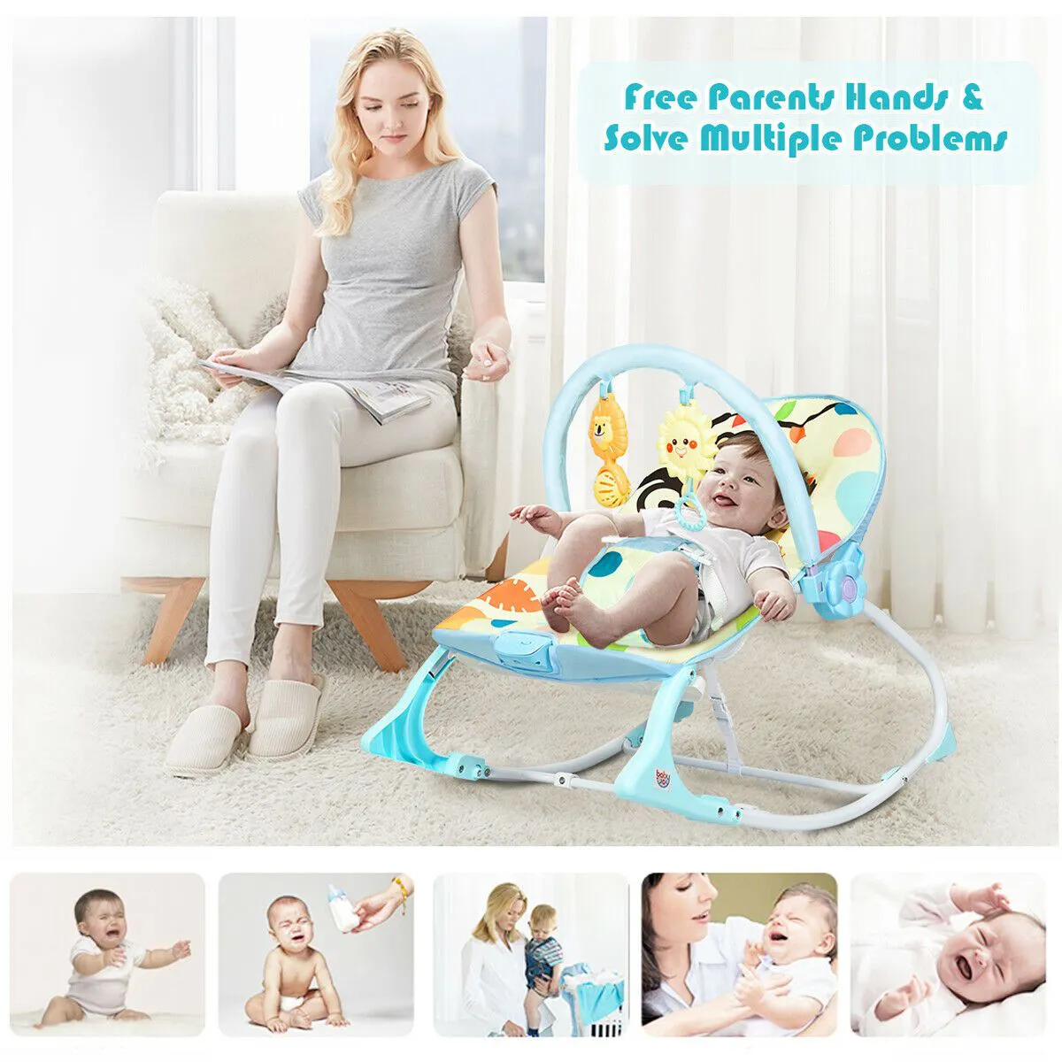 Baby Bouncer with Adjustable Seat and Toys