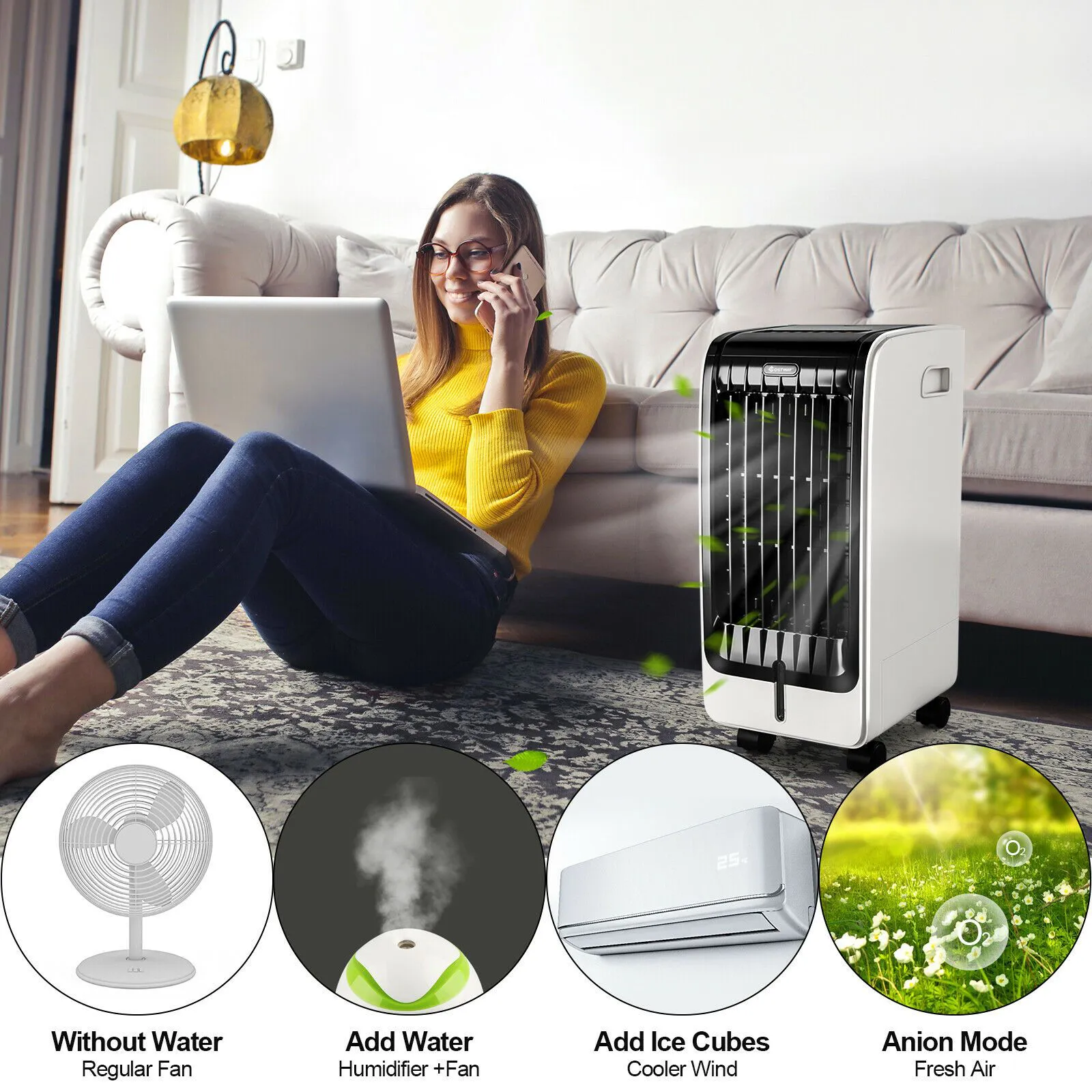 Air Cooler, Fan & Humidifier 3 Modes & Speeds