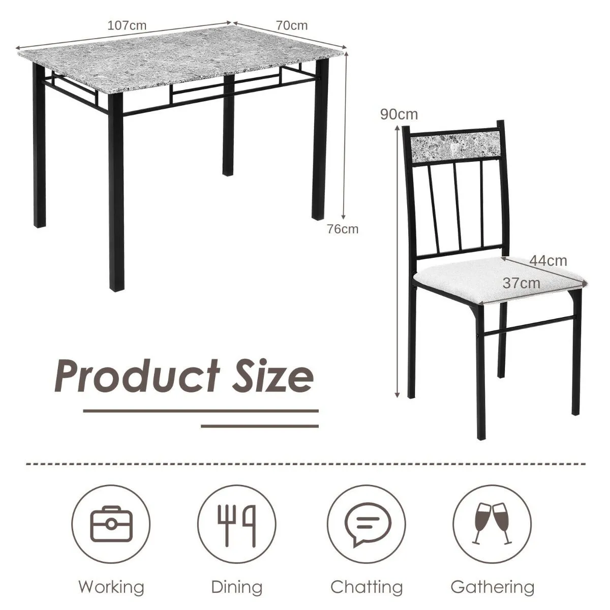 Costway Marble Kitchen Dining Set with Sponge Cushion